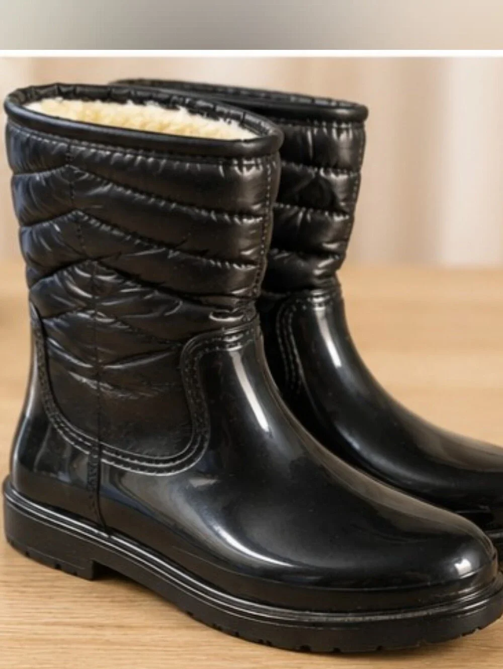 Nautica Women’s Black Waterproof Rain Boots Faux Fur Lined Size 10
